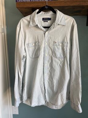 Polo Ralph Lauren Indigo Chambray Button Down Shirt Blue Workwear Classic Large
